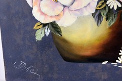 24″ Oil Painting Canvas Lea Mikel Still Life Colorful Roses Vase Flowers #38