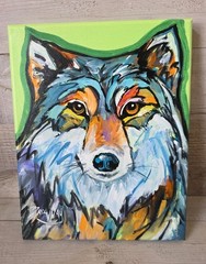 Original Art Marc Broadway Fine Art 8×10 Canvas WOLF FACE Colorful Fun