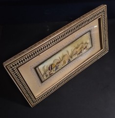 Vintage Hand-Painted Persian Miniature Hunting Scene Ornate Khatam Kari Frame