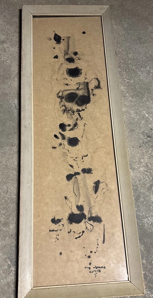 Amy Jones Ink And Watercolor Abstract Painting Original Frame & Label 27″x 9″