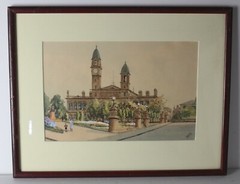 Fussell Watercolor Painting Scotland Renfrewshire Dunn Square Town Hall c1930