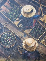 Vintage „The traders on the river“ framed oil painting on board by AT