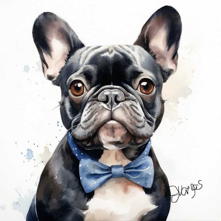 Watercolor French Bulldog Painting Art Print 8.5×11