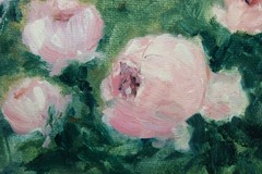 signed Janice M. Warriner Hand Painted Floral Oil Painting Pink Roses Santa Fe
