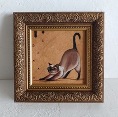 Siamese Cat Yoga Original Oil Painting Framed Miniature Artwork 4×4 in