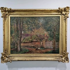 Gabriel Thompson (British, 1861-1935) Antique French Landscape Oil Painting Gilt