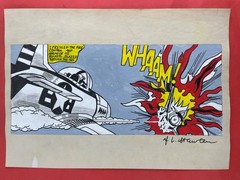 Roy Lichtenstein drawing and painting on old paper signed stamped vintage