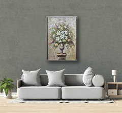 NY Art- Original Oil Painting of Still-Life Flower Pot on Canvas Framed 24×36
