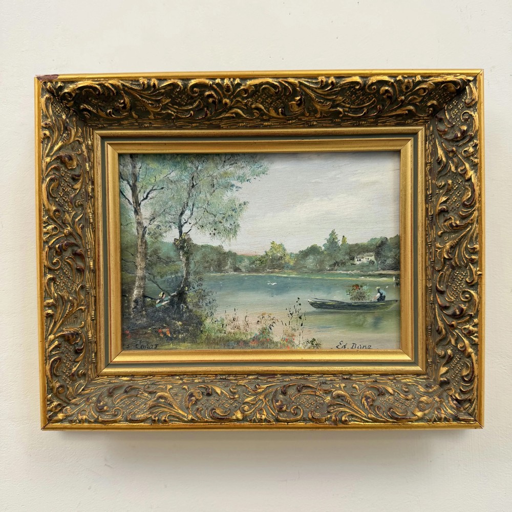 Traditional Landscape Oil Painting „Ornate Frame“ Expressive Small Art
