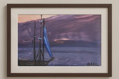 Original Acrylic Sailboat Painting Sunset Ocean Scene 9×12 Canvas Nautical Art.