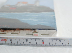 Oil on Canvas Lighthouse on the Ocean by Herbert Crooks Sealed 6.75 x 4.75 in