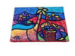 Juan Ramon Serrano Original Oil Painting 17.5″ X 12″ Stylized Tree Hills Houses