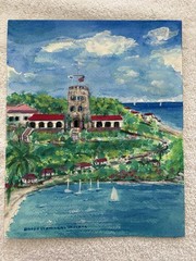 Beautiful Original Watercolor of Blue Beards Castle, St. Thomas USVI, 7×8-3/4
