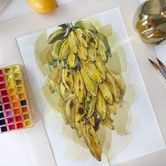 Original Watercolor Panamanian Bananas 11.5×16.5 Painting Unique Artwork