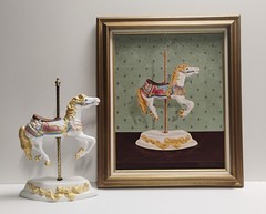 William Tompkins Modern Oil On Canvas Still Life Carousel Horse Painting 21X25