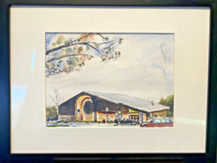 The Heights Gym in Spring – Original Watercolor & Colored Pencil Painting Framed