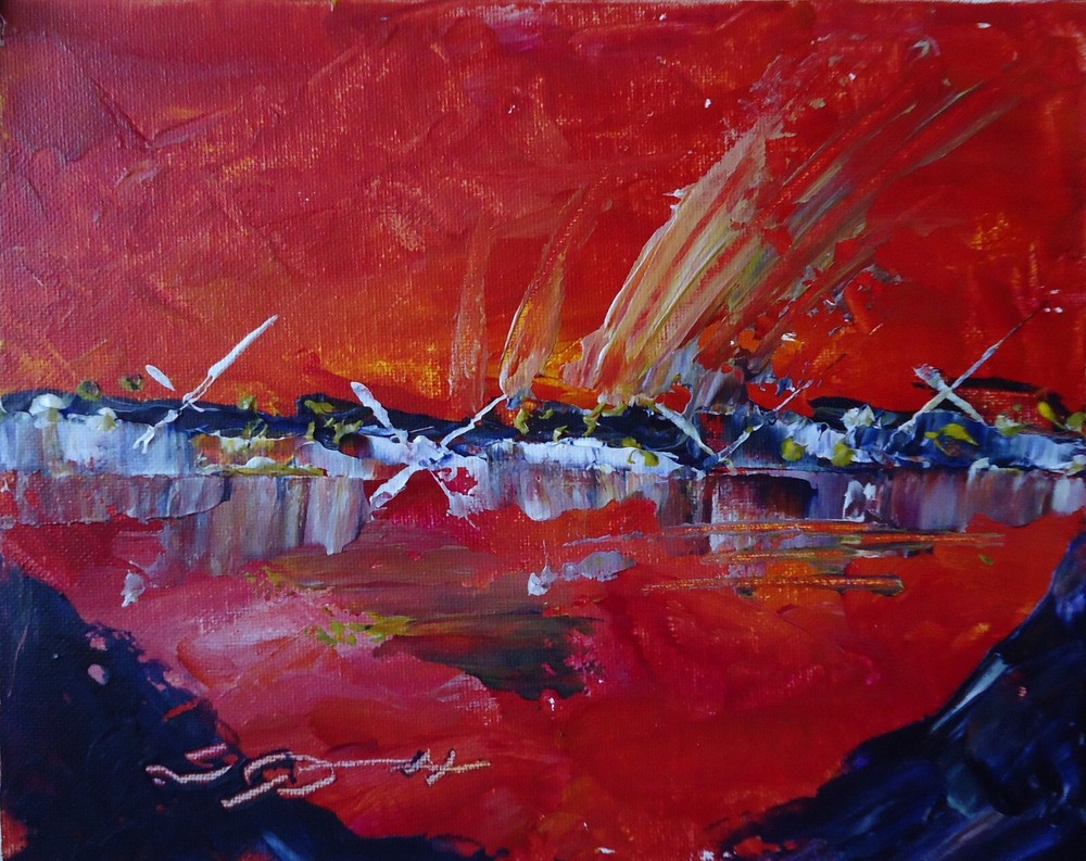 Original Painting City „Shining City“ 8″H x 10″W acrylic by Steven Graff