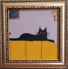 ORIGINAL Oil Painting Black Cat Pets Contemporary Wall Art Miniature Animals