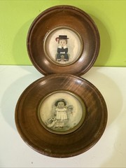 Marianna Marian Foster Curtis Mini Paintings Girl Boy Framed Art Round Wood 5”