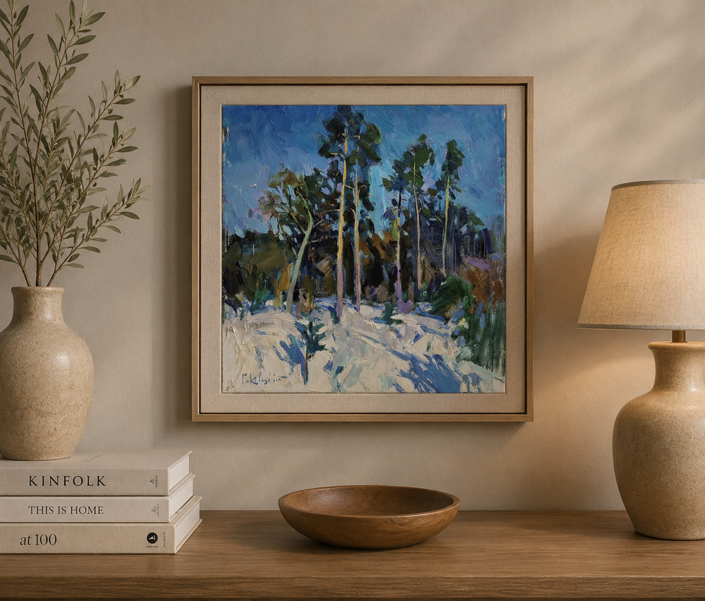 Original Winter Landscape Oil Painting Snow Forest Wall Art Signed Canvas COA