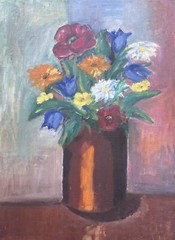 Ölbild Impressionist Stillleben mit Sommerblumen 72×53,5cm