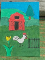 GAT Expressionism Rooster Whimsical Animals Original Painting 3.5×2.5 Aceo ART