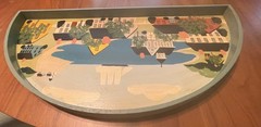 Coastal Folk Art Wall Decor 18×9 Hand Painted Village by Bonnie Taylor Signed
