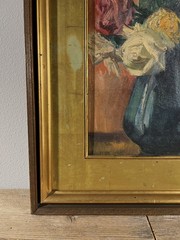 1919 Japanese Antique Floral Still Life Oil Painting By Itaru Tanabe Prewar Art