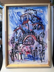 Blue City Cafe 70×50 Acrylic Painting Picture Original Sign. framed neon unique