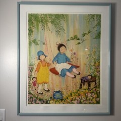 Mildred Barrett Swing Set Children & Flowers 30×25 Framed Picture Signed 185/300