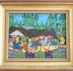 Framed Original Hand Painted Scene Of A Haitian Village. Signed By Artist.