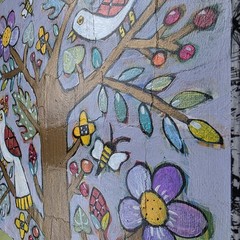 Folk Art ORIGINAL Tree Bird Flower Branch Berry Botanical Bee Nature Whimsy Bugs