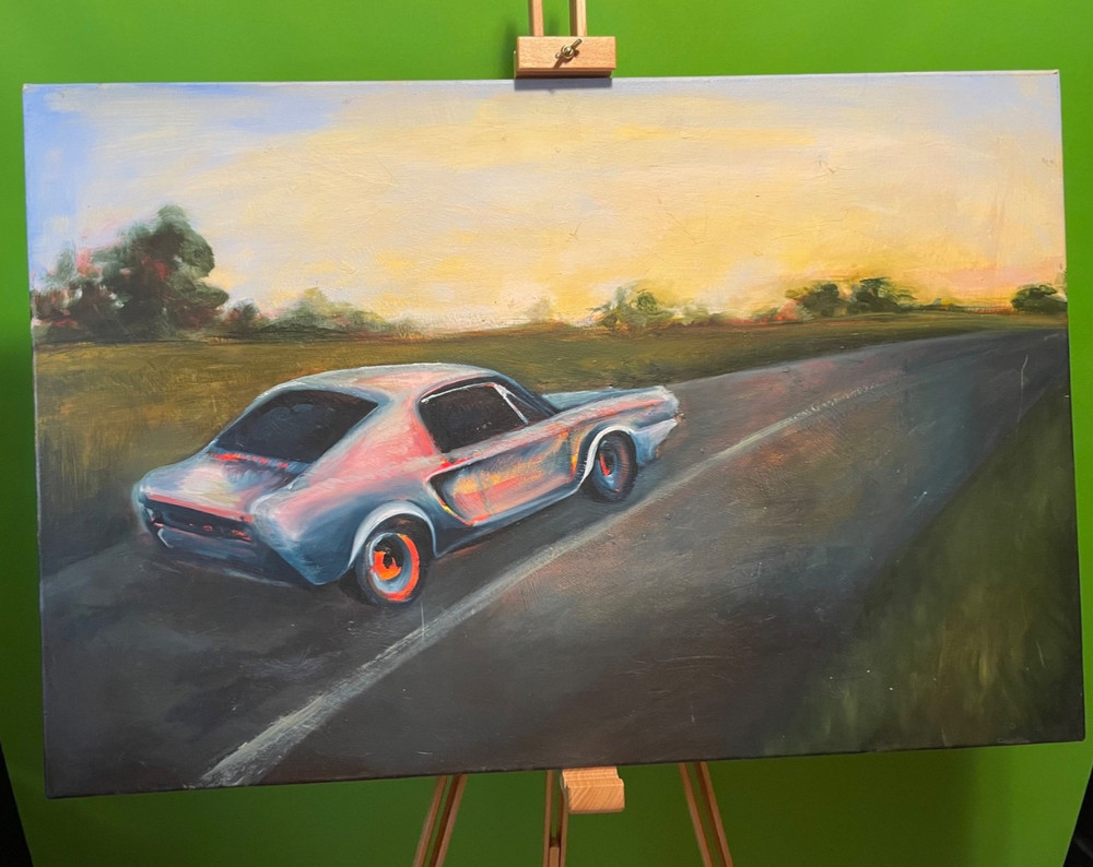 LARGE Race Classic Vintage Car Ford Fastback Painting 1965 1966 1967 Mustang