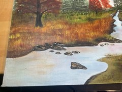 Pair Of Vintage Original Paintings Autumn Trees Woodland River Road Scene