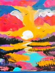 Original art The Sun 14 X 11 CANVAS Colorful Modern Acrylic Painting on Canvas