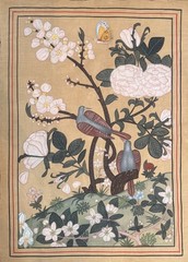 Oversized Botanical Floral Birds Statement Piece Hand Painted Silk Art Decor
