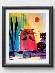 Original Hand Painted 11×14 Abstract Animal Acrylic Signed Bright Wall Art P210
