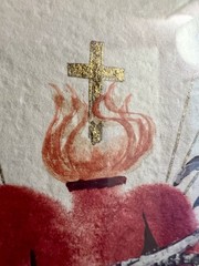 Antique SACRED HEART of Jesus ORIGINAL Painting MEMENTO MORI Gilt MOURNING ART