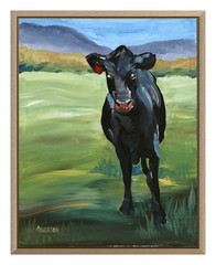 Atherton 11×14 Original Grain fed cow Acrylic Painting „Calf in field“ signed