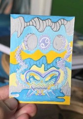 ACEO ATC original Acrylic/Metallic Surrealistic Zodiac Series 5/12 by Forest