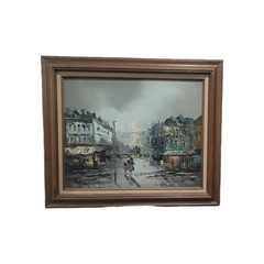 Parisian Street Scene Paris, France Oil On Canvas Painting