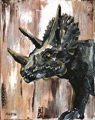 Atherton 11×14 Original Expressionism Acrylic Painting „Triceratops“ hand signed