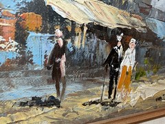 Vintage Caroline Burnett Signed Oil Painting Paris Street Scene Framed 13”x15”