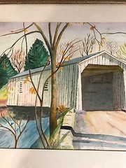 Nice Vintage Valera Ritchie „Sergeantsy Bridge“ Watercolor Painting – Framed