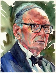 Ennio Morricone – Original Handmade Watercolor Painting, Soundtrack Composer