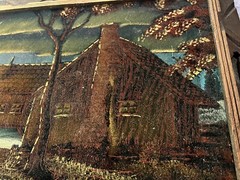 VINTAGE ORIGINAL PAINTING LANDSCAPE WATERMILL SCALLOPED WOOD FRAME Caravaggio