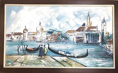 Vintage Carlo of Hollywood Original Painting of Venice 38”x 23” Framed
