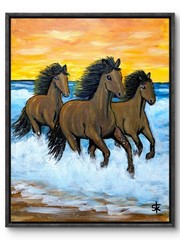 Original Signed 11×14 Wild Horses Surf Acrylic Canvas Expressionist Home Art