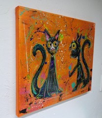 Abstract Painting Cat Graffiti Effect Original Art by Rain Crow