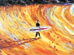 SANTA CRUZ SURF Original Oil Painting Arthur Robins surf board ocean beach sand